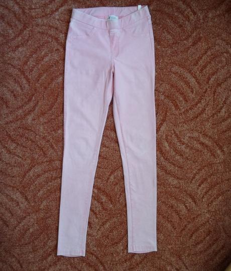 Růžové legíny tregíny džegíny kalhoty skinny, h&m,152