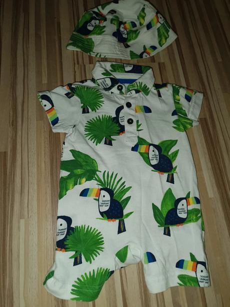 Letní overal s papoušky+ klobouk 68 bluezoo, bluezoo,68