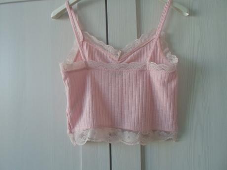 Růžové tričko triko tílko crop top krajkový, new yorker,s