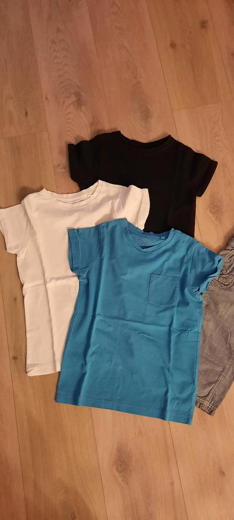 Bavlněné kalhoty + 3x triko next, 122–134