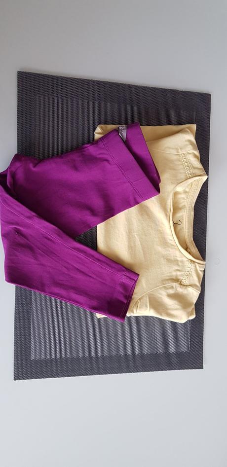 Tričko žluté ms a fialové legíny lindex vel. 92, lindex,92