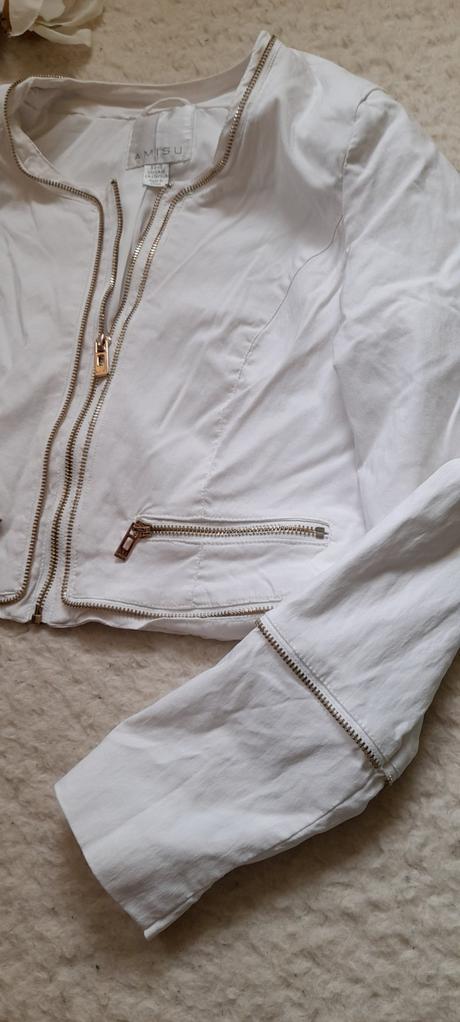 Amisu elegantní bílý kabátek se zlatými zipy, amisu,40