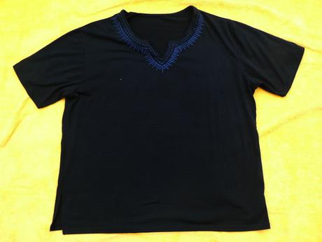 Tmavě modré tričko blůzka tunika s výšivkou, l