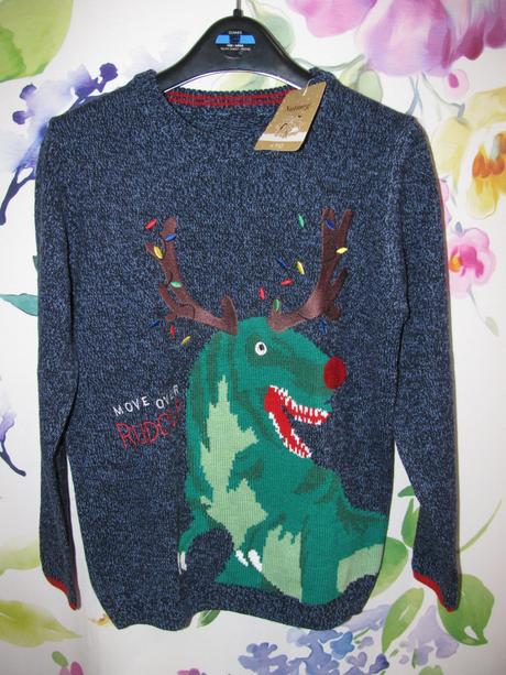 Chlapecký modrý svetr, se střikem,vánoční motiv, 152