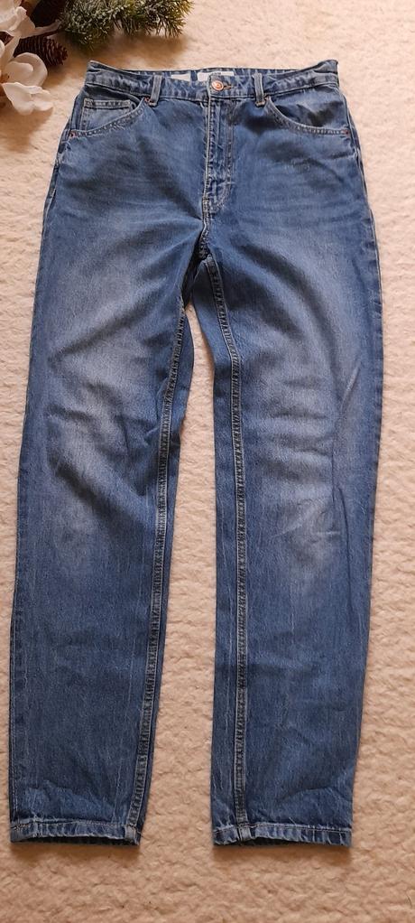 Bershka modré džíny mom fit, bershka,38