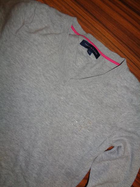 Luxusní šedý bavlněný svetr tommy hilfiger, tommy hilfiger,164