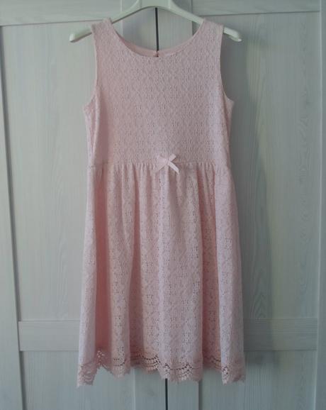 Růžové krajkové šaty šatičky, h&m,158