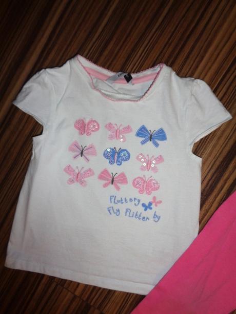 Krásný komplet motýlkového trička a legín s kanýre, next,98