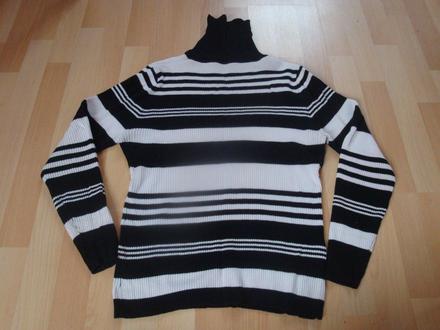 Svetr/rolák - proužkovaný, černo-bílý, vel. l, l