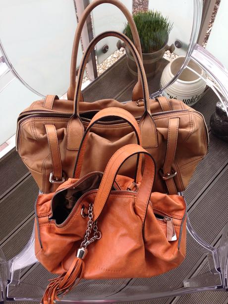 Kabelka a pásek coccinelle vintage oranžová kůže,