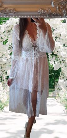 Bílý krajkový plážový přehoz / župan, l