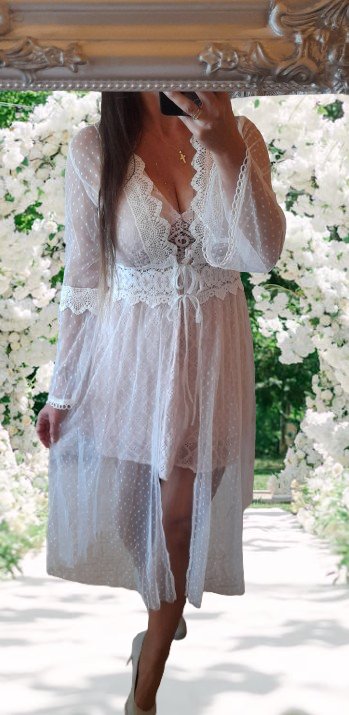 Bílý krajkový plážový přehoz / župan, l