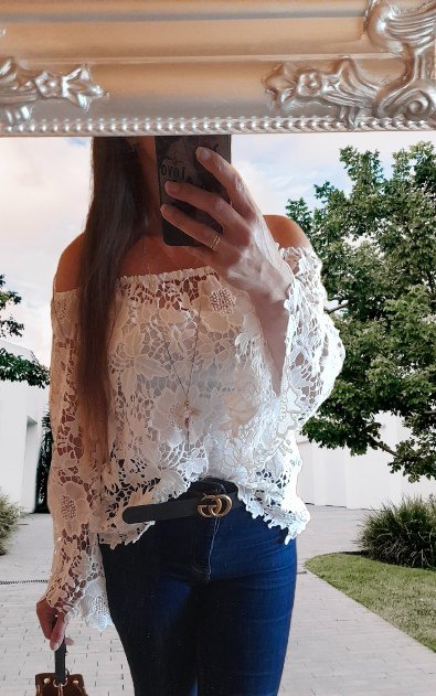 Květinový krajkový top s dlouhými rukávy,