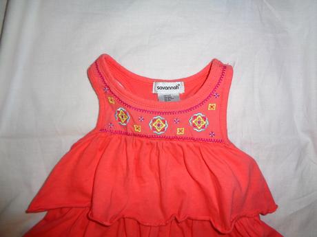 Nádherné bavlněné oranžové volánové šaty - výšivka, 80