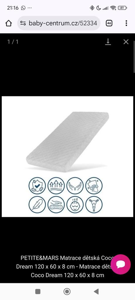 Dětská postýlka s matrací a chranicem, šířka (cm): 60,délka (cm): 120