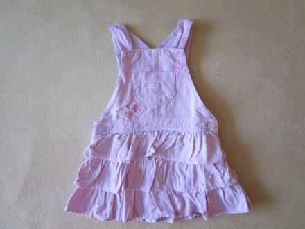 Velmi pěkné růžové manžestrové šatečky s laclem, bambini,80