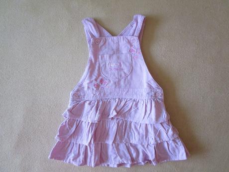 Velmi pěkné růžové manžestrové šatečky s laclem, bambini,80