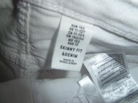 Skinny fit bílé džíny, h&m,152