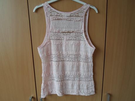 Růžové meruňkové krajkové tričko triko tílko, h&m,m