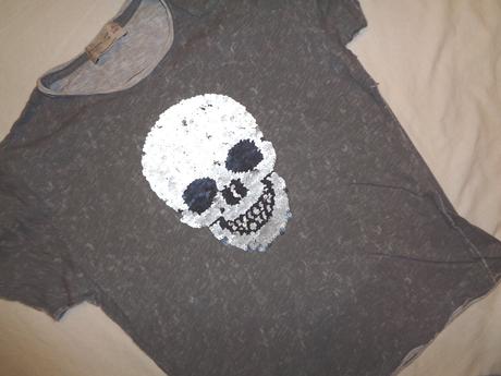 Luxusní tričko s lebkou - obousměrný flitr, zara,128