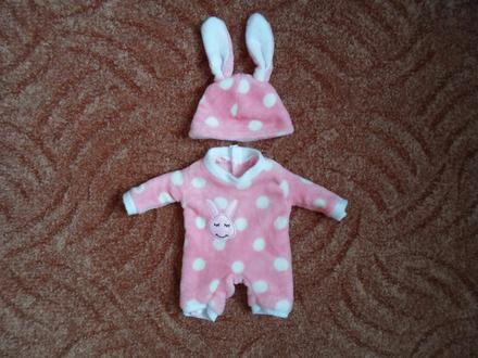 Růžový komplet overal a čepička pro panenky, 