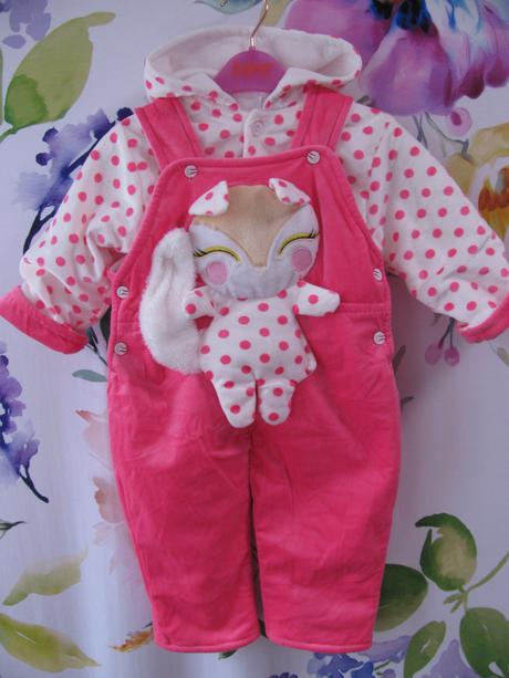 Teplá sametková souprava-kalhoty, kabátek s kapucí, 80