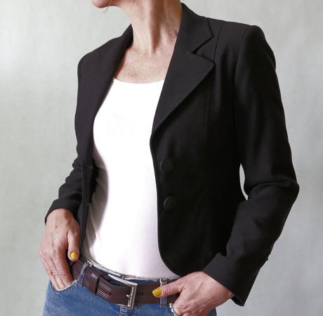 Černé semišové sako petite collection vel.32, xs