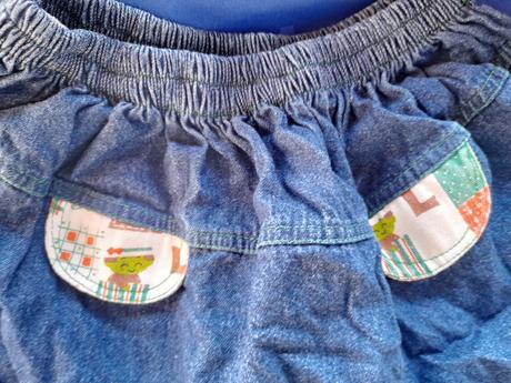 Džínová kolová sukně s obrázky, riflová suknička, 98