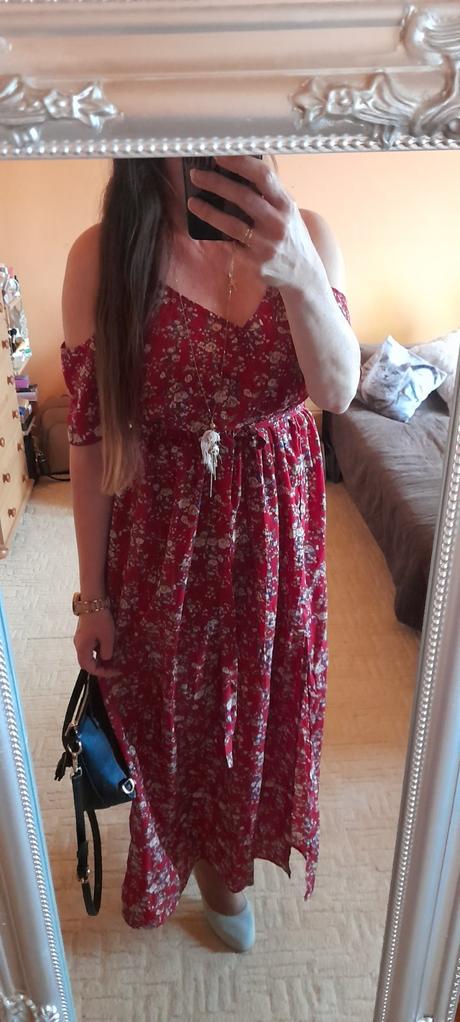 Shein vínové květinové dlouhé šaty s páskem, xl
