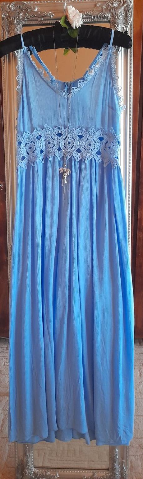Sv. modré krajkové maxi šaty, xl