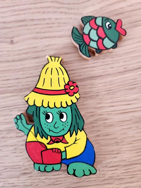 Dřevěné magnetky - vodník, rybička,