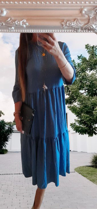 Shein safírové volánové dlouhé šaty, m