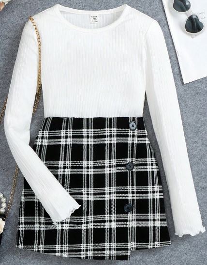 Souprava tričko croptop+kalhotová sukně, 140