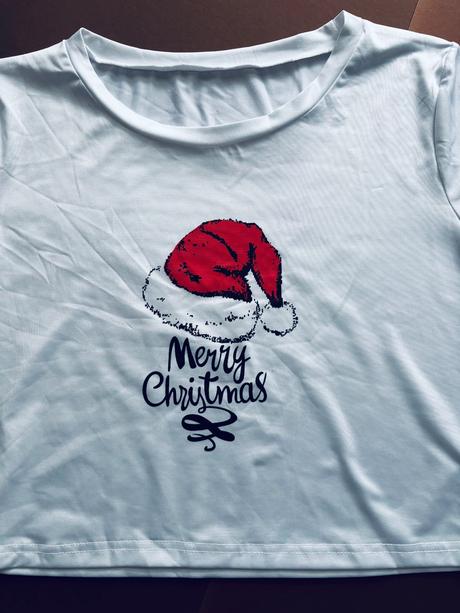 Triko vánoční bílé crop top - v.s, s