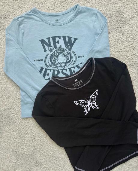 Trička dlouhý rukáv hm, vel. 134/140, 2 kusy, h&m,134