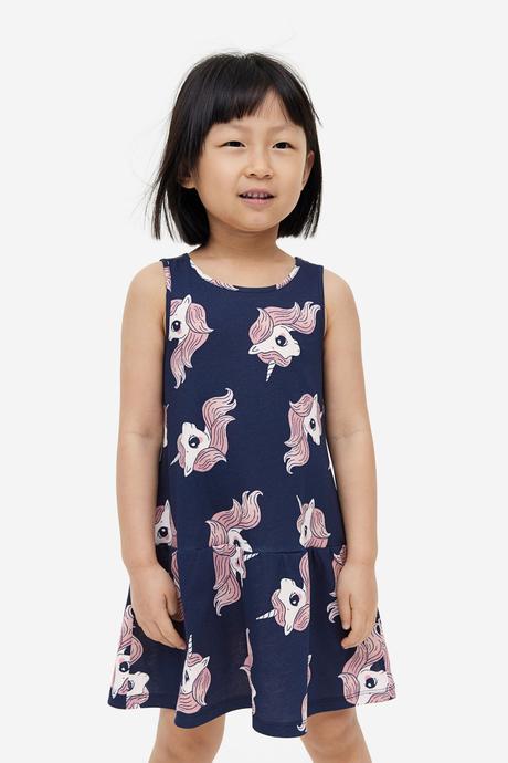 Šaty h&m jednorožci holčičí tmavé vel. 122/128, h&m,122 / 128