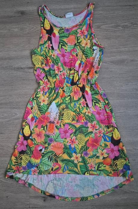 Barevné šaty s ptáčky, h&m,146