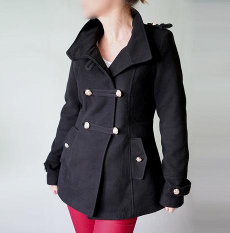 Krátký černý kabát - 70 procent vlna vel.s, s