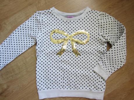 Puntíkatá mikina s flitrovou zlatou mašlí, f&f,122