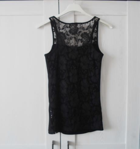 Černé krajkové tričko tílko bílý top, h&m,s