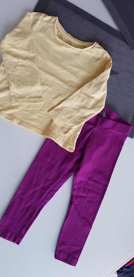 Tričko žluté ms a fialové legíny lindex vel. 92, lindex,92