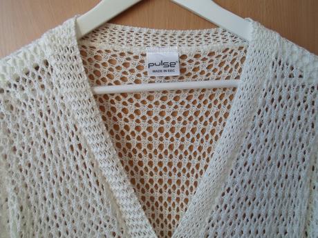 Bílý krajkový háčkovaný pletený svetr kardigan, s