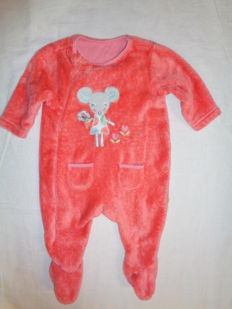 Luxusní oranžovorůžový flízový overal s myškou, 62