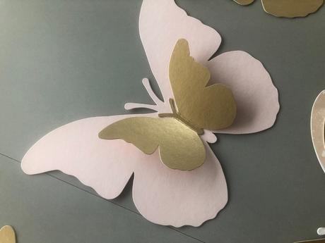 3d dekorace motýli pudrová růžová zlatá zeď strop, 