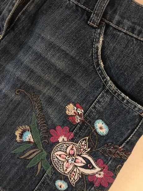 Džínová minisukně s květinou, vel s/m, warehouse, warehouse,m