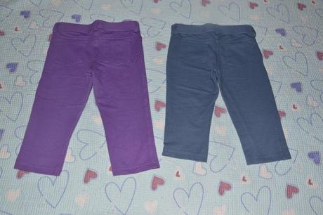 2x legínové 3/4 kalhoty c&a fialové a modré, 122