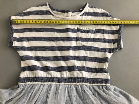 Šaty bílá modrá bavlna krajka next 110cm pruh 4rok, next,110