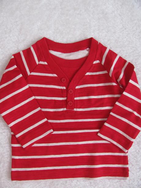 Červené bavlněné tričko s bílým pruhem v.3-6 měs., george,68