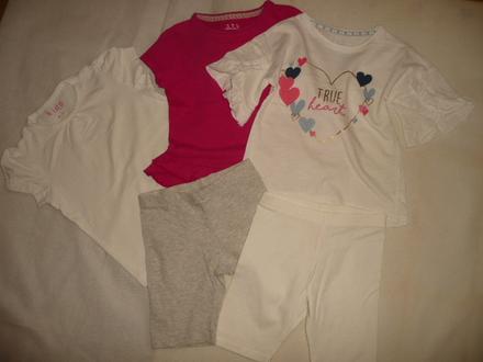 Leginy tričko 5ks srdíčko 3/4 roky nové-vyprané, 104–116