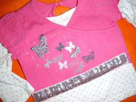 Přepychové tričko s motýlkama a flitrama, girl2girl,74
